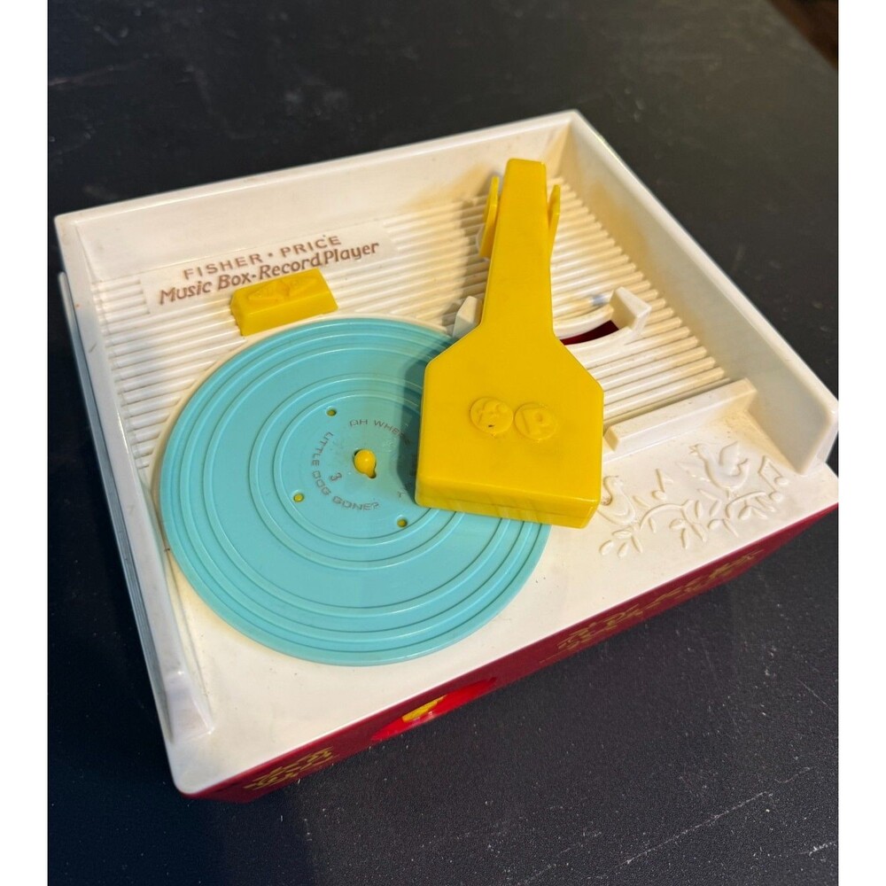 Vintage Fisher-Price 1971 Record Player Music Box with 4 Discs Wind Up 70s Toy
